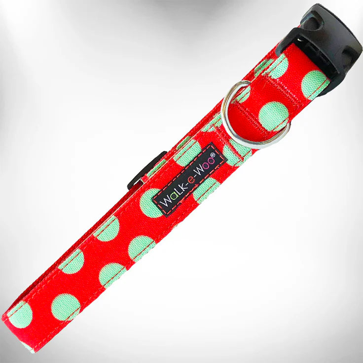 Walk-e-Woo - Halsband "Mint dot on red" in L