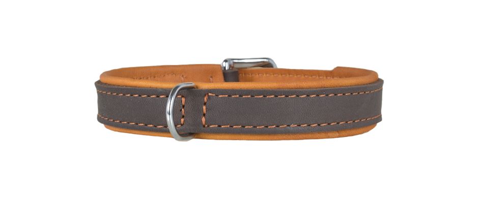 Halsband - Fettleder "Gürtelschnalle" chrom 20mm breit