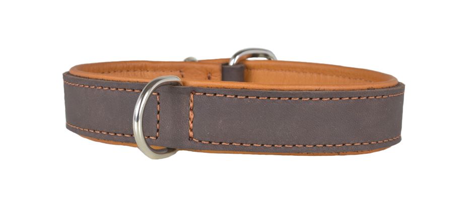 Halsband - Fettleder "Gürtelschnalle" chrom 30mm breit