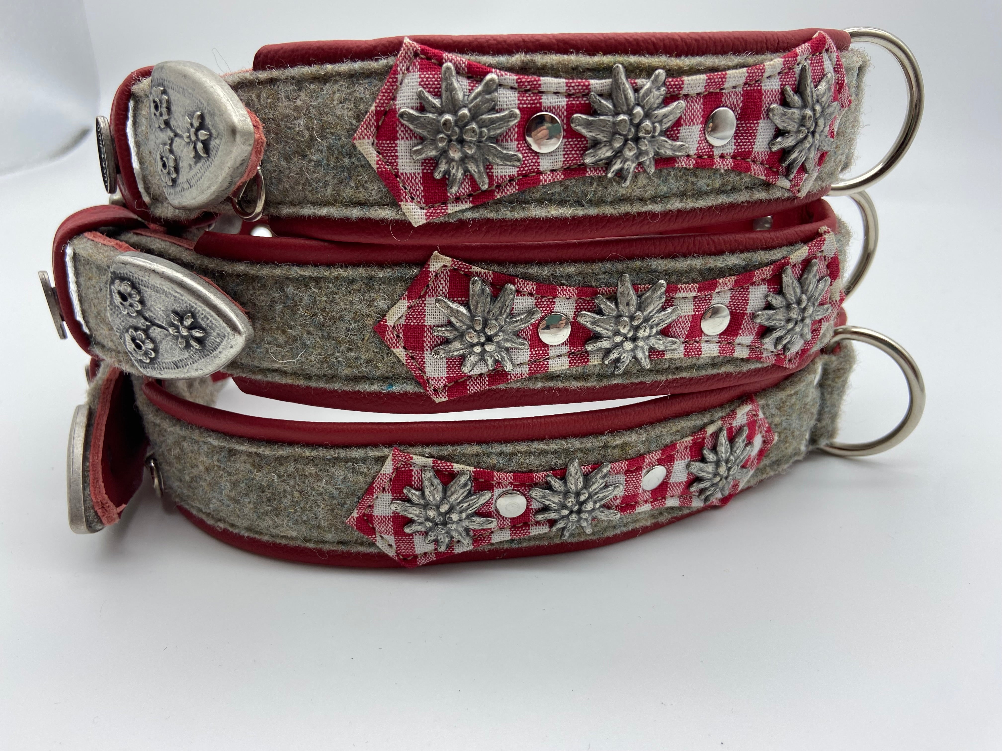 Halsband - handgenäht "Filz Edelweiß kariert"