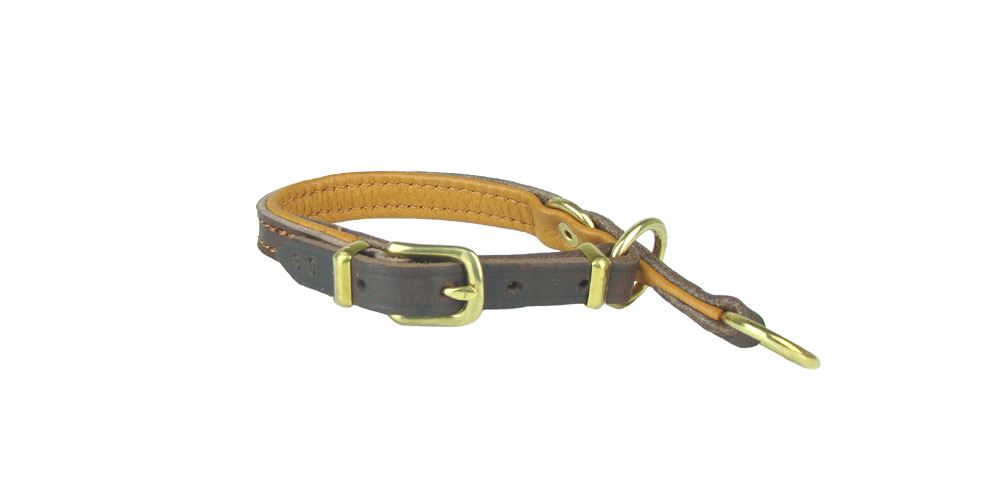 Halsband - Fettleder "Zugstopp" messing 15mm breit