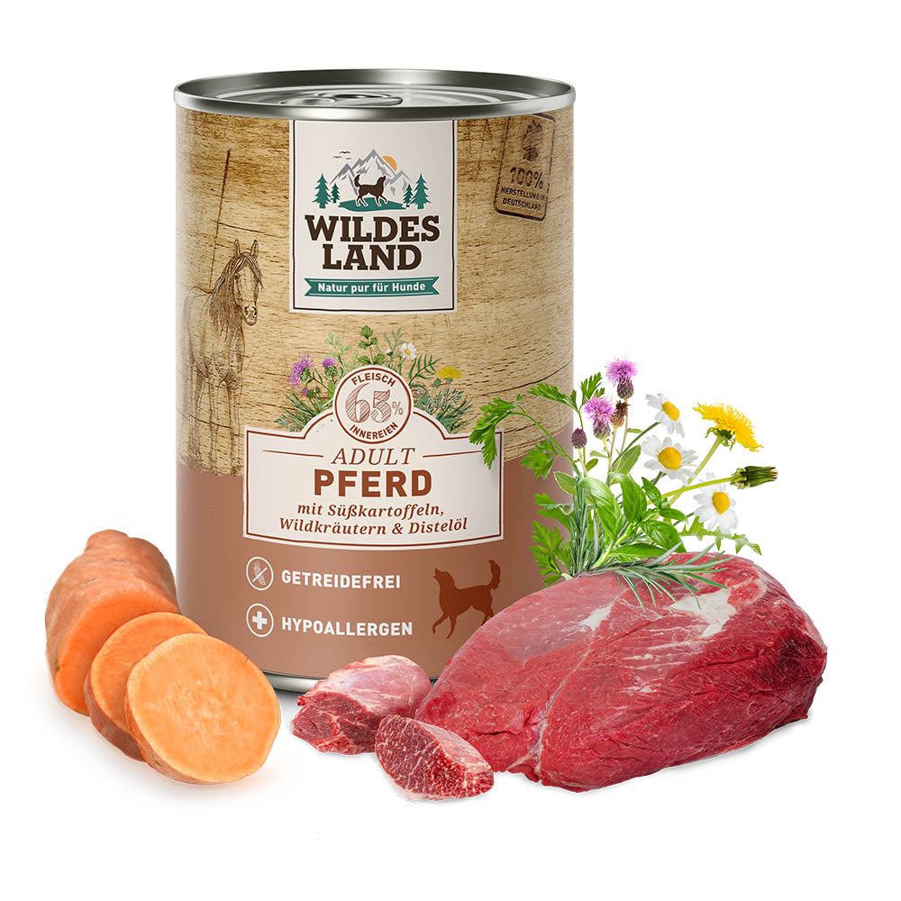 Wildes Land - Classic "Pferd mit Süßkartoffeln, Wildkräutern und Distelöl" 400g