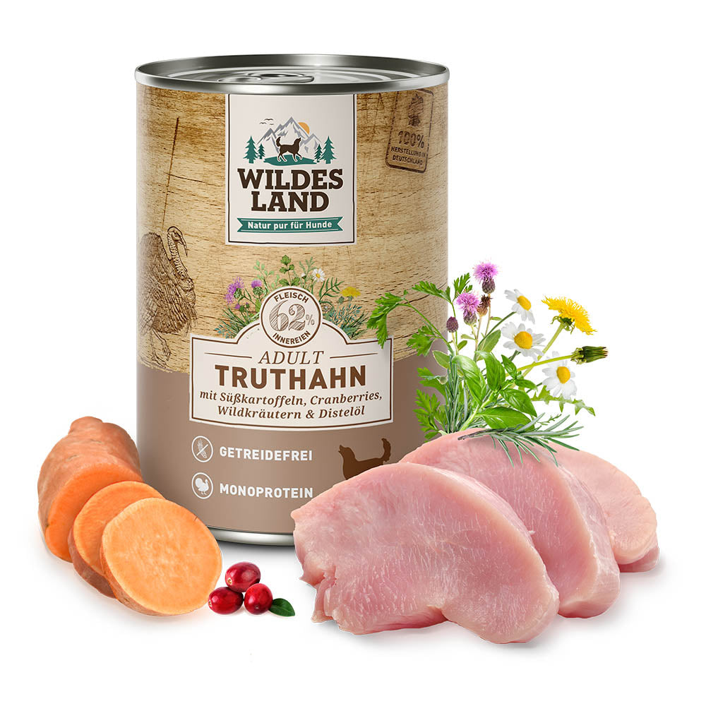 Wildes Land - Classic "Truthahn mit Süßkartoffel, Cranberries, Wildkräutern und Distelöl" 400g