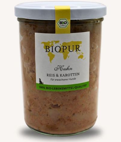 BIOPUR - Nassfutter im Glas "Huhn, Reis & Karotten" 370g