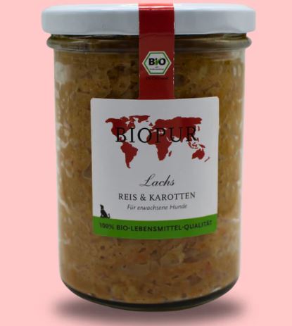 BIOPUR - Nassfutter im Glas "Lachs, Reis & Karotten" 370g
