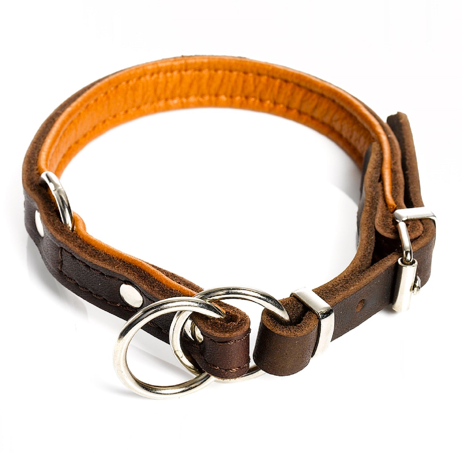 Halsband - Fettleder "Zugstopp" chrom 25mm breit