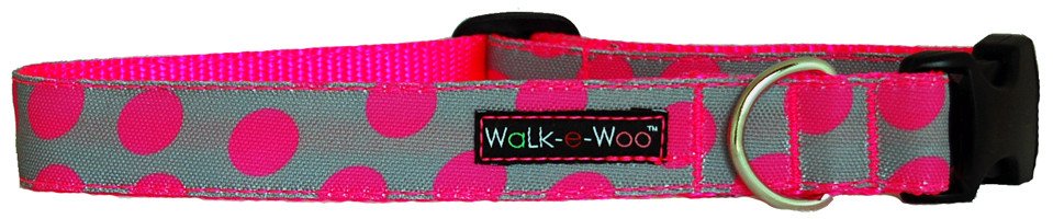 Walk-e-Woo - Halsband "Pink dot on grey" in S