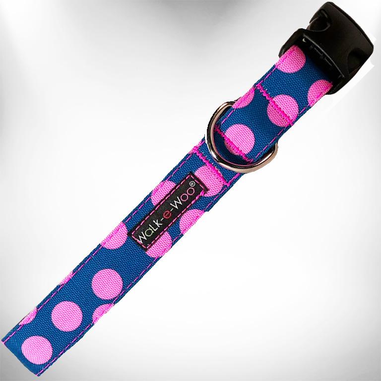 Walk-e-Woo - Halsband "Pink dot on blue" in S