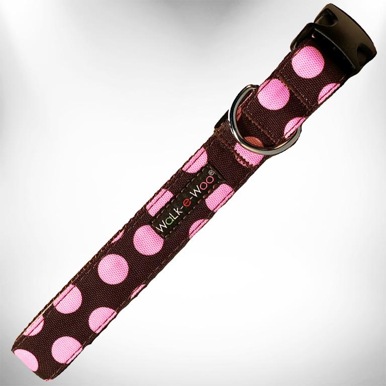 Walk-e-Woo - Halsband "Pink dot on brown" in XS