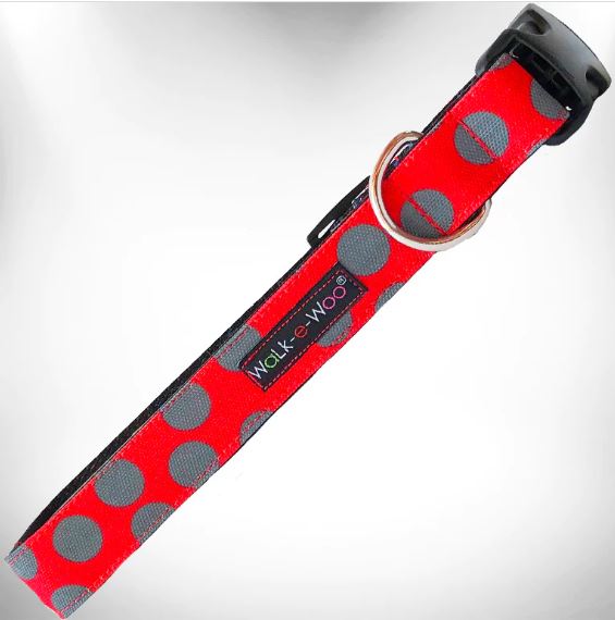 Walk-e-Woo - Halsband "Grey Dots on Red"