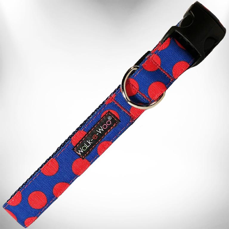 Walk-e-Woo - Halsband "Red dot on blue" in S