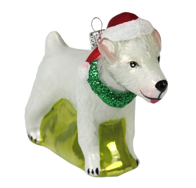 Deko-Weihnachtsanhänger "Jack Russell mit Weihnachtsmütze" Glas