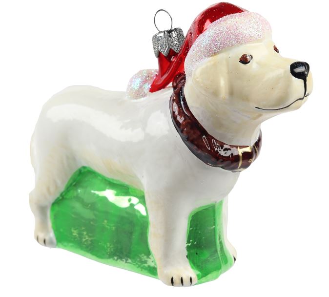 Deko-Weihnachtsanhänger "Gelber Labrador mit Weihnachtsmütze" Glas 10x12x4cm