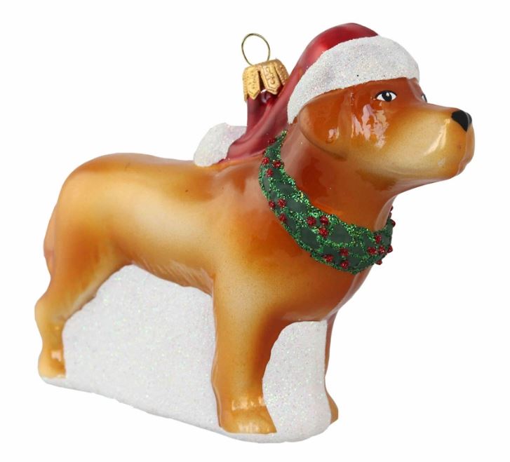 Deko-Weihnachtsanhänger "Hellbrauner Labrador mit Weihnachtsmütze" Glas