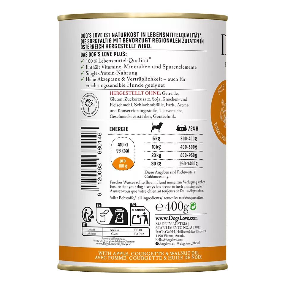 Dog's Love - "Adult" Pute mit Apfel und Zucchini 800g