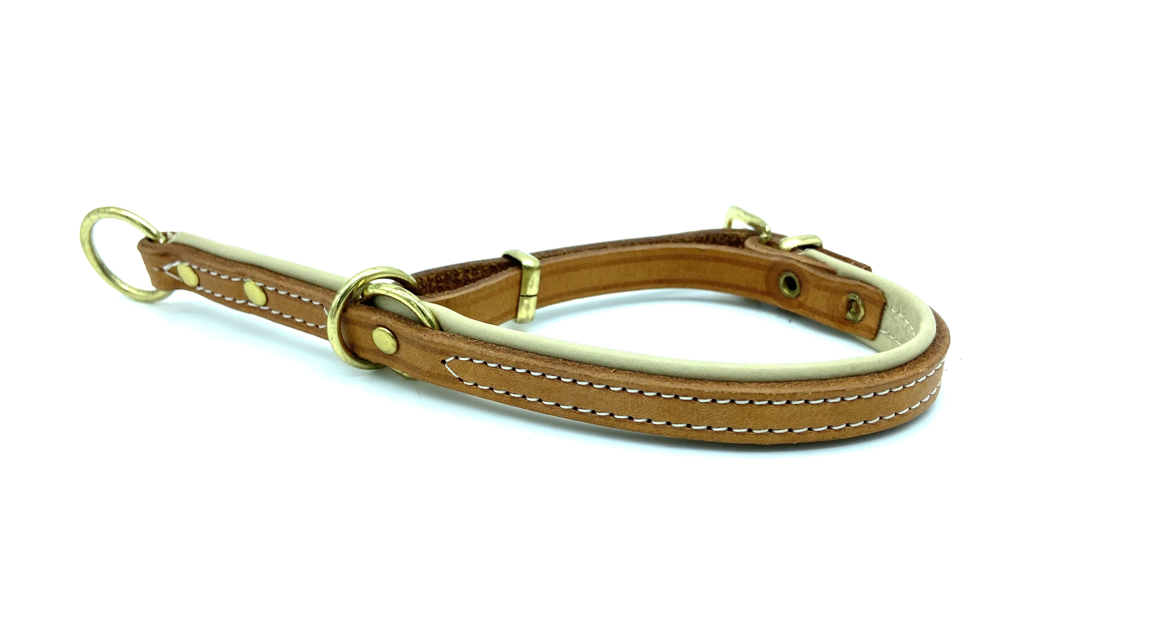 Halsband - Zugstopp "Zügelleder cognac" handgenäht 30er