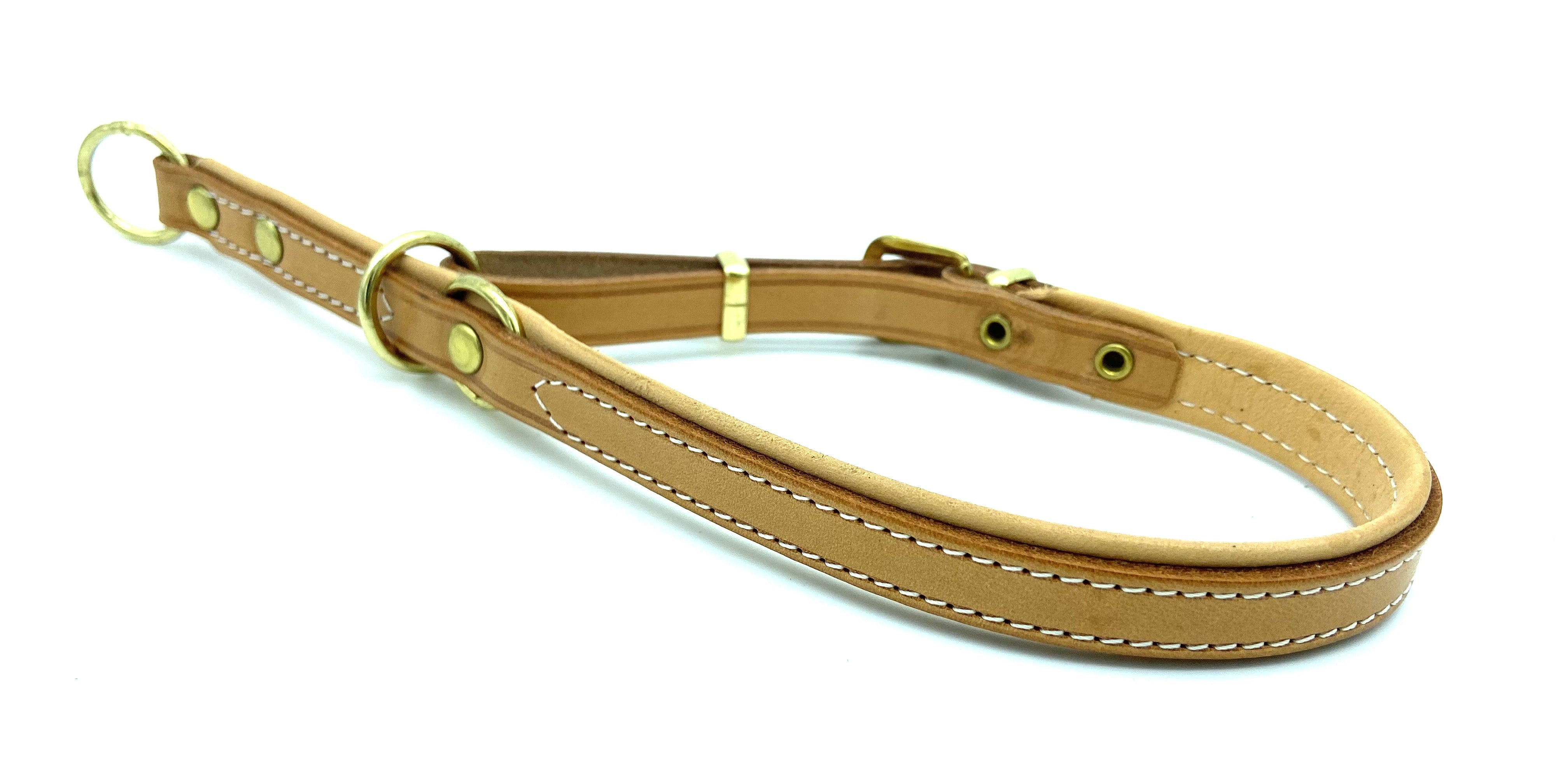 Halsband - Zugstopp "Zügelleder Cognac" handgenäht 40er