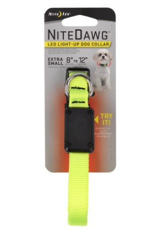 NiteDawg - LED Light-Up Hundehalsband für kleinere Hunde "gelb" Größe XS