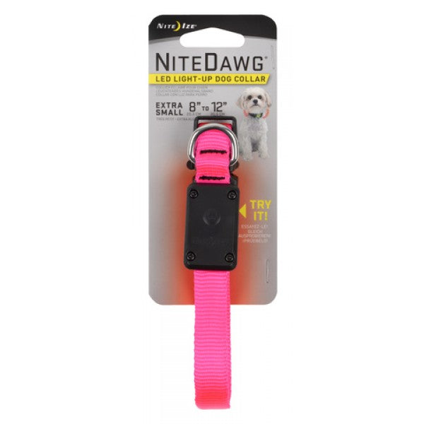 NiteDawg - LED Light-Up Hundehalsband für kleinere Hunde "pink" Größe XS