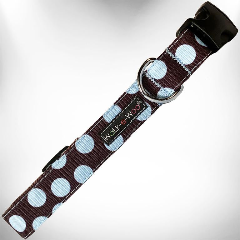 Walk-e-Woo - Halsband "Blue dot on brown" in XL